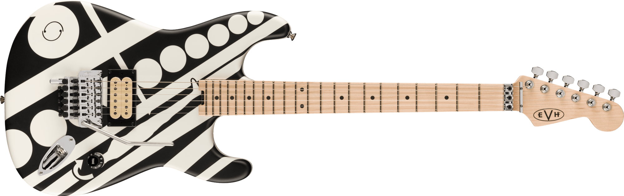 EVH Striped Series Circles Maple Fingerboard Satin White and Black 5107902386