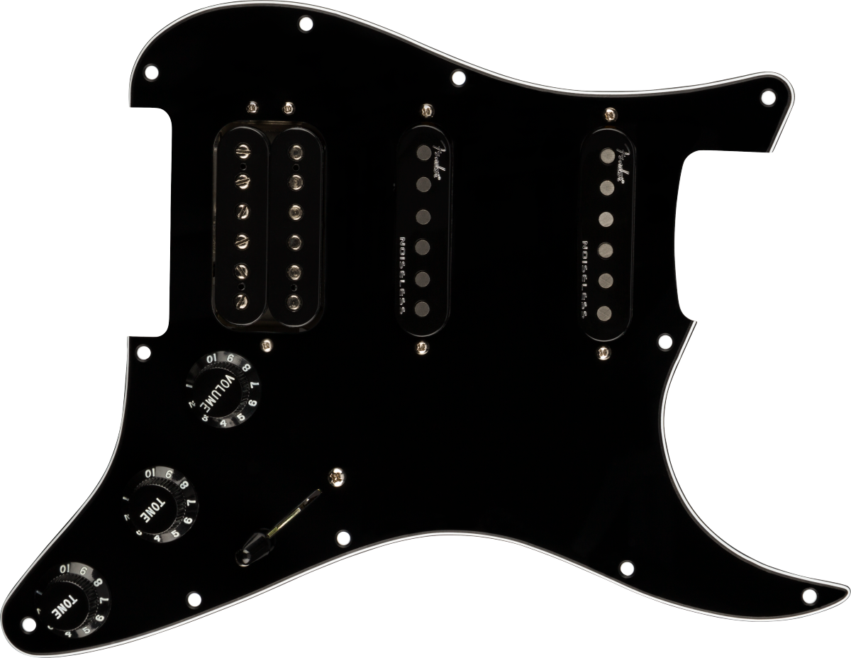 Fender Pre-Wired Strat Pickguard, Shawbucker Bridge/Gen 4 Noiseless Neck/Middle HSS, Black 11 Hole PG 0992347506