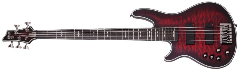 Schecter Hellraiser Extreme-5 5-String Left Handed Electric Bass Guitar, 24 Frets, Crimson Red Burst Satin 1921-SHC