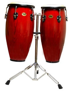 Mano Percussion Red Wine Double Conga Set 10 & 11 inch with Stand MP1601-RW - The Guitar World