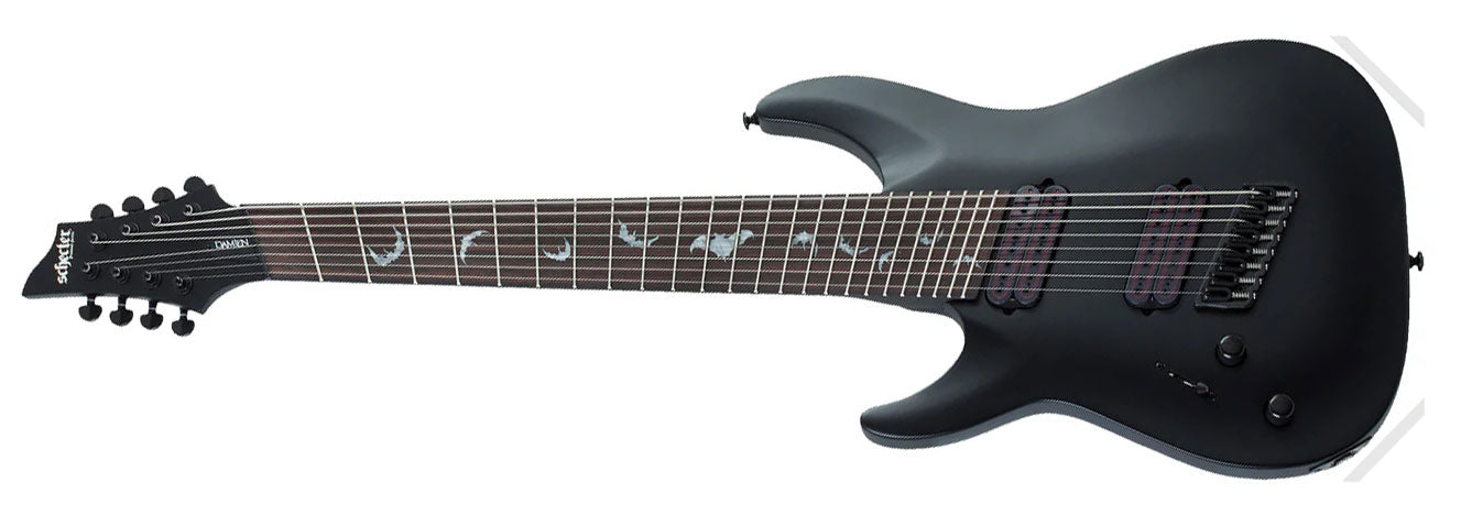 SCHECTER DAMIEN-8 LEFT HAND 8 STRING MULTISCALE ELECTRIC GUITAR IN SATIN BLACK 2479-SHC