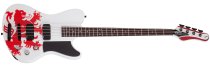 Schecter Simon Gallup Ultra Spitfire Electric Bass, Gloss White with Red Lion graphic 2254-SHC