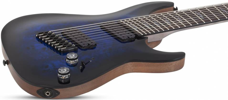 Used Schecter 8 String Schecter Omen Elite-8 Multiscale 8 String See-Thru Blue Burst 2467-SHC ...