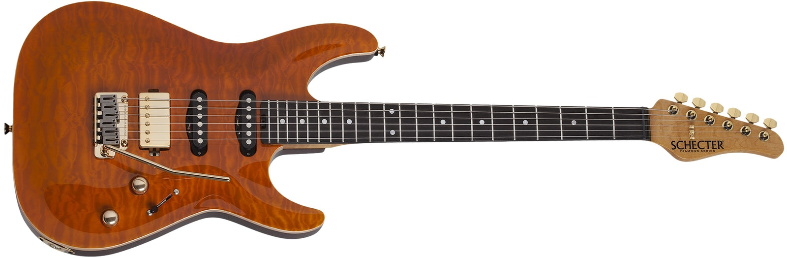 Schecter Japan California Classic Electric Guitar With Hardcase, Transparent Amber Tamb 7301-SHC