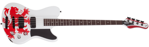 Schecter Simon Gallup Ultra Spitfire Electric Bass, Gloss White with Red Lion graphic 2254-SHC