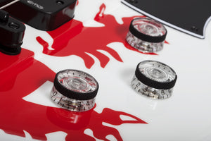 Schecter Simon Gallup Ultra Spitfire Electric Bass, Gloss White with Red Lion graphic 2254-SHC