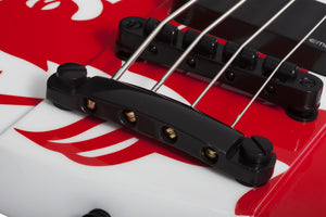 Schecter Simon Gallup Ultra Spitfire Electric Bass, Gloss White with Red Lion graphic 2254-SHC
