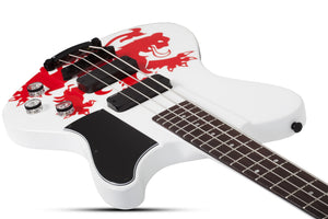 Schecter Simon Gallup Ultra Spitfire Electric Bass, Gloss White with Red Lion graphic 2254-SHC