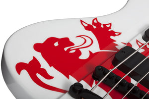 Schecter Simon Gallup Ultra Spitfire Electric Bass, Gloss White with Red Lion graphic 2254-SHC