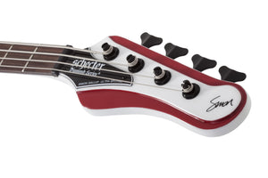 Schecter Simon Gallup Ultra Spitfire Electric Bass, Gloss White with Red Lion graphic 2254-SHC