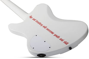 Schecter Simon Gallup Ultra Spitfire Electric Bass, Gloss White with Red Lion graphic 2254-SHC