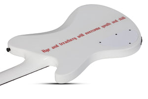 Schecter Simon Gallup Ultra Spitfire Electric Bass, Gloss White with Red Lion graphic 2254-SHC
