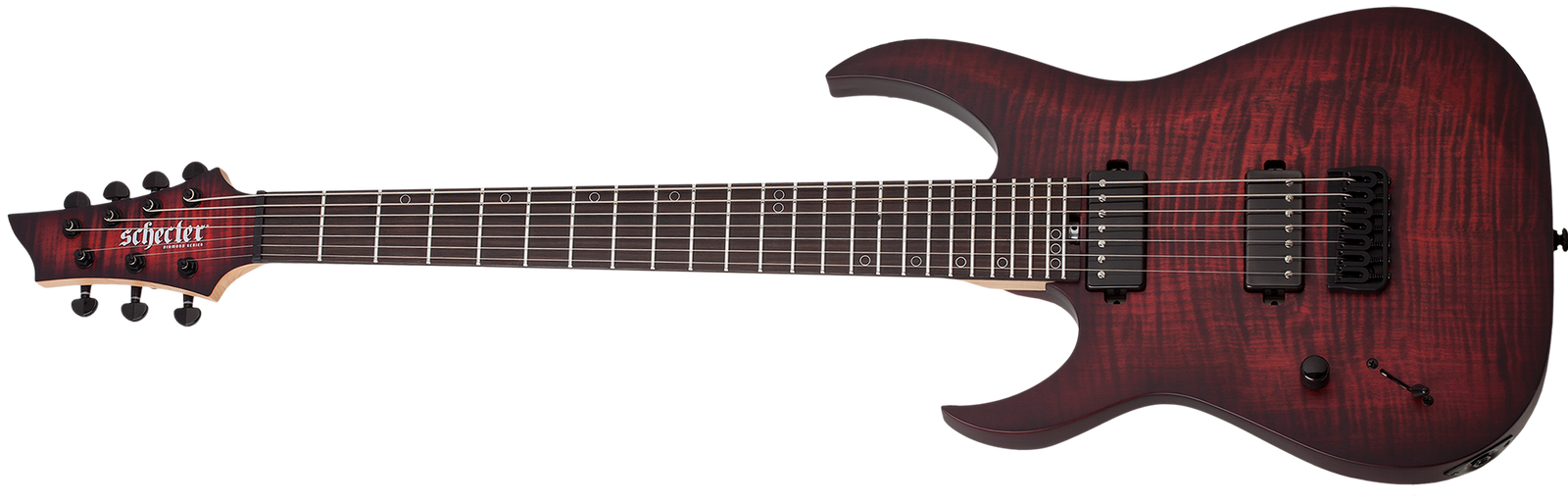 Schecter Sunset-7 Extreme 7 String Left Handed Electric Guitar, Satin Scarlet Burst 2577-SHC