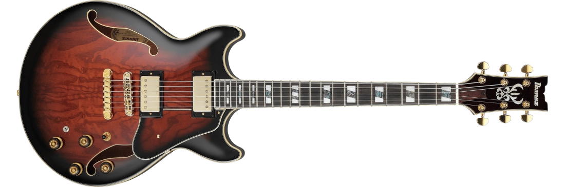 Ibanez AM153QADBS Artstar Hollow Body Electric Guitar with Case - Dark Brown Sunburst