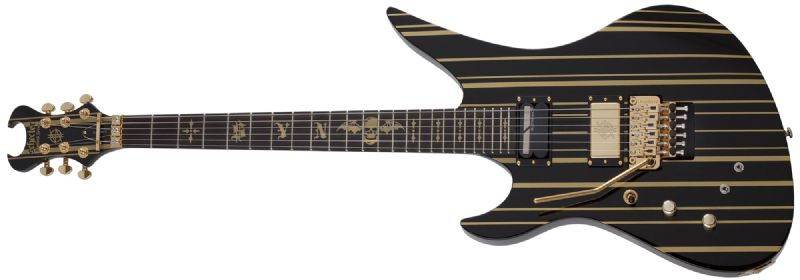 Schecter Synyster Custom-S Left-Handed Electric Bass, Gloss Black, Gold Stripes 1745-SHC