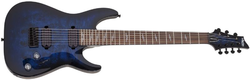 Schecter Omen Elite-7 7-String Electric Guitar, See-Thru Blue Burst 2458-SHC