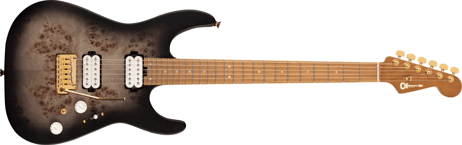 Charvel Pro-Mod DK24 HH 2PT CM Poplar Burl Caramelized Maple Fingerboard Transparent Black Burst 2969411510