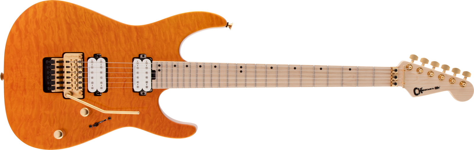 Charvel Pro-Mod DK24 HH FR M Mahogany with Quilt Maple, Maple Fingerboard, Dark Amber 2969431558