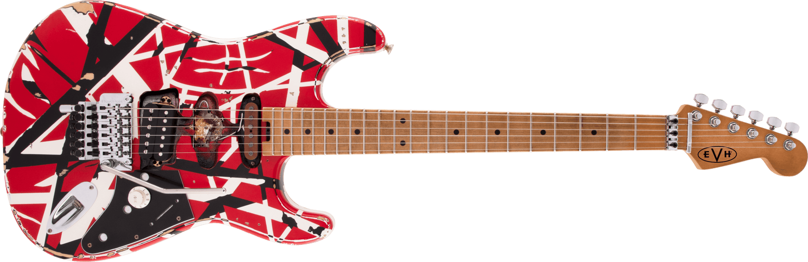 EVH Striped Series Frankie, Maple Fingerboard in Red White Black Relic