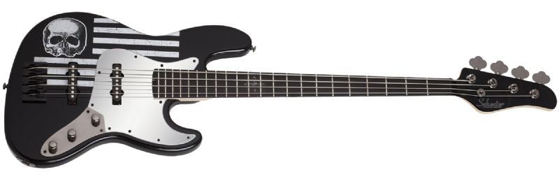 Schecter Jd Deservio J-4 Electric Bass, Gloss Black Bls Distressed Flag Item 84-SHC