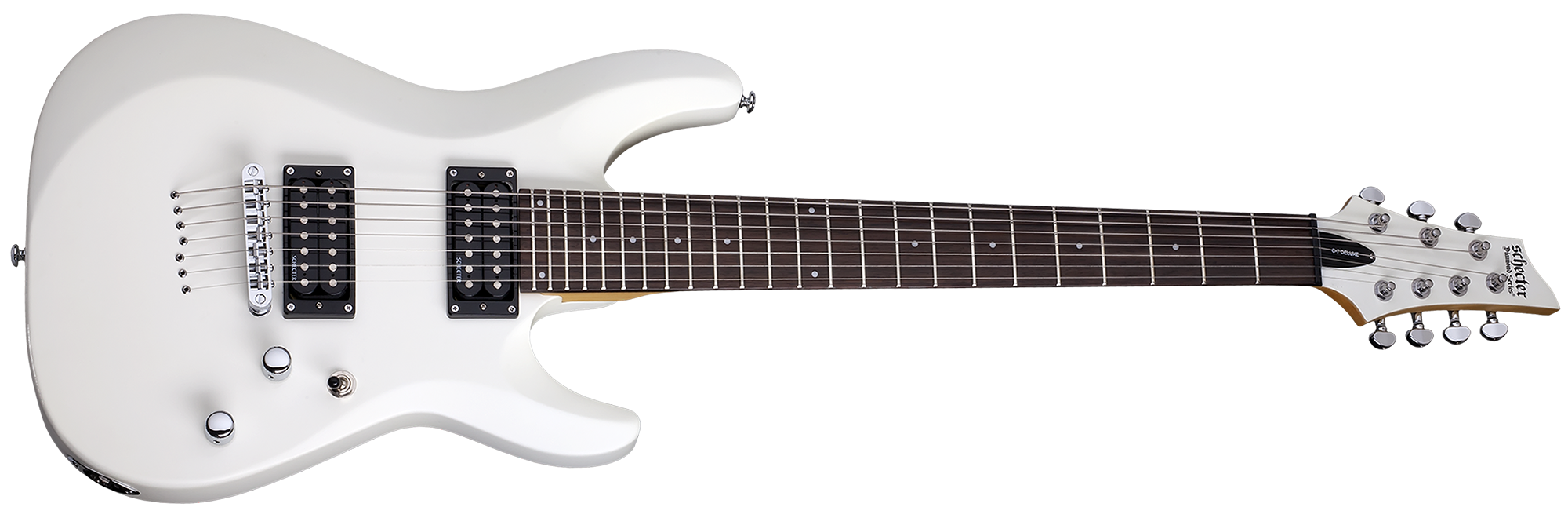 Schecter DELUXE Satin White 7-String Solid-Body Electric Guitar, Satin White 438-SHC