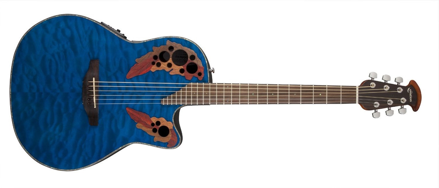 Ovation Celebrity Elite Plus Mid-Depth Cutaway, Trans Blue Quilt