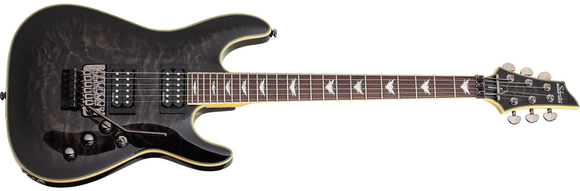 Schecter Omen Extreme-FR in See-Thru Black STBLK SKU 2027 - The Guitar World