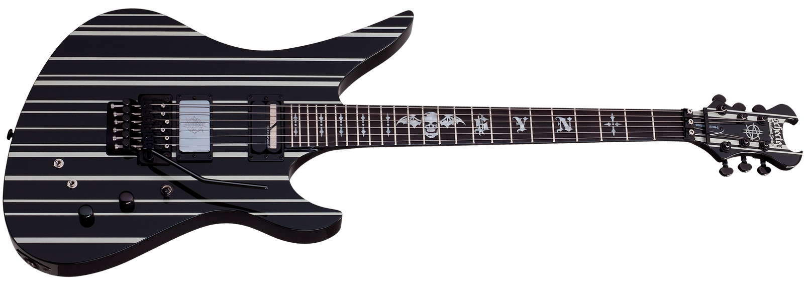 Schecter Synyster Gates Custom-S Ebony Board Electric Guitar Gloss Black/Silver Stripes 1741-SHC - The Guitar World
