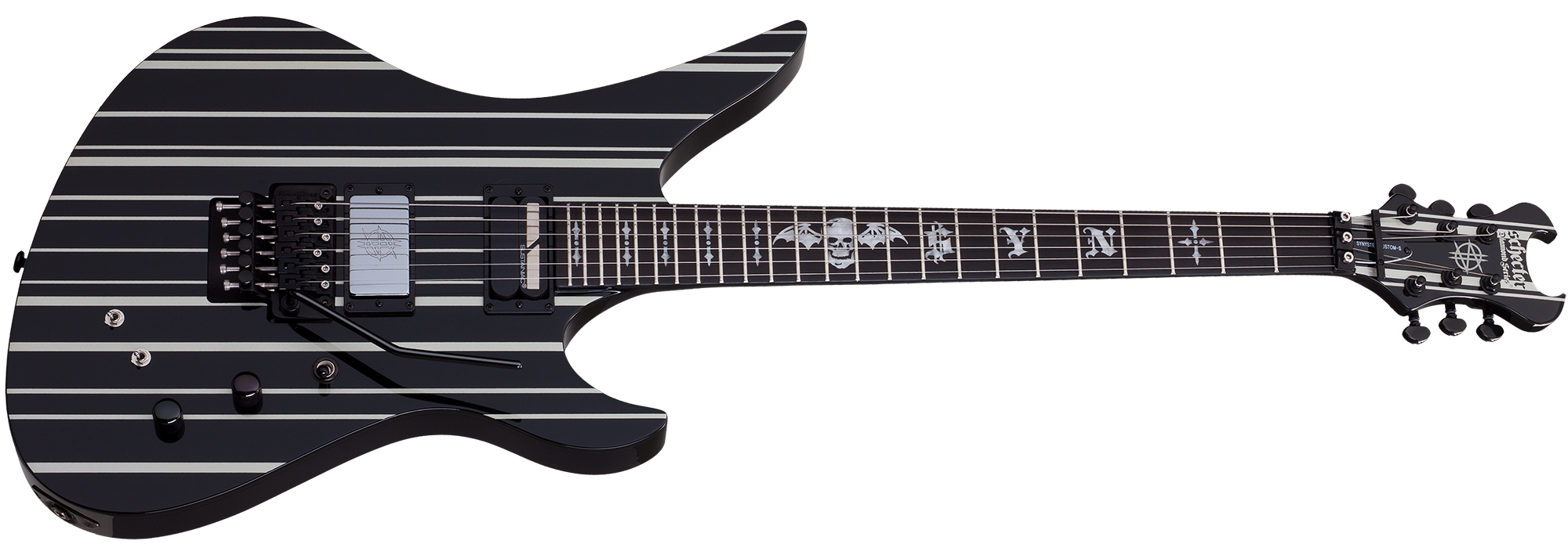 Schecter Synyster Gates Custom-S Ebony Board Electric Guitar Gloss Black/Silver Stripes 1741-SHC - The Guitar World