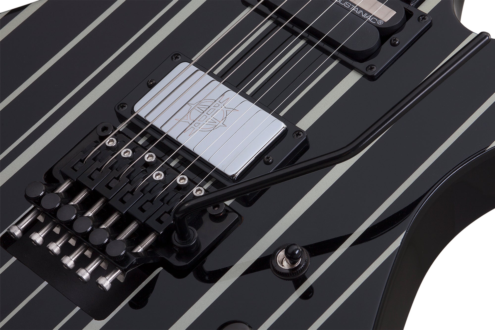 Schecter Synyster Gates Custom-S Ebony Board Electric Guitar Gloss Black/Silver Stripes 1741-SHC - The Guitar World