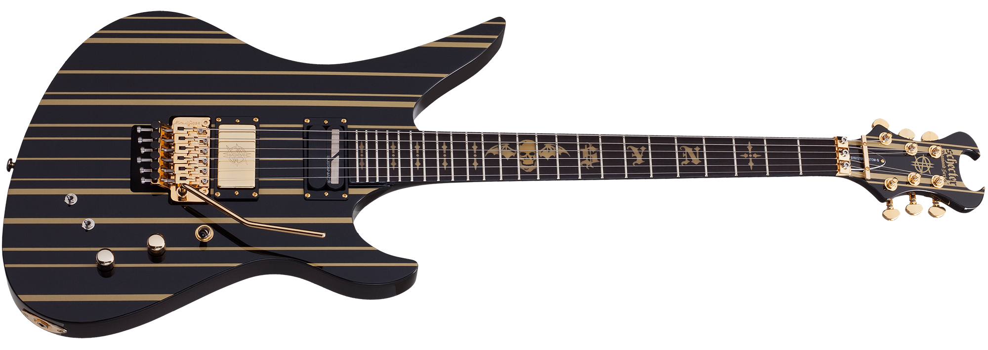 Schecter Synyster Gates Custom-S 6 String Electric Guitar - Black/Gold Stripes 1742-SHC - The Guitar World