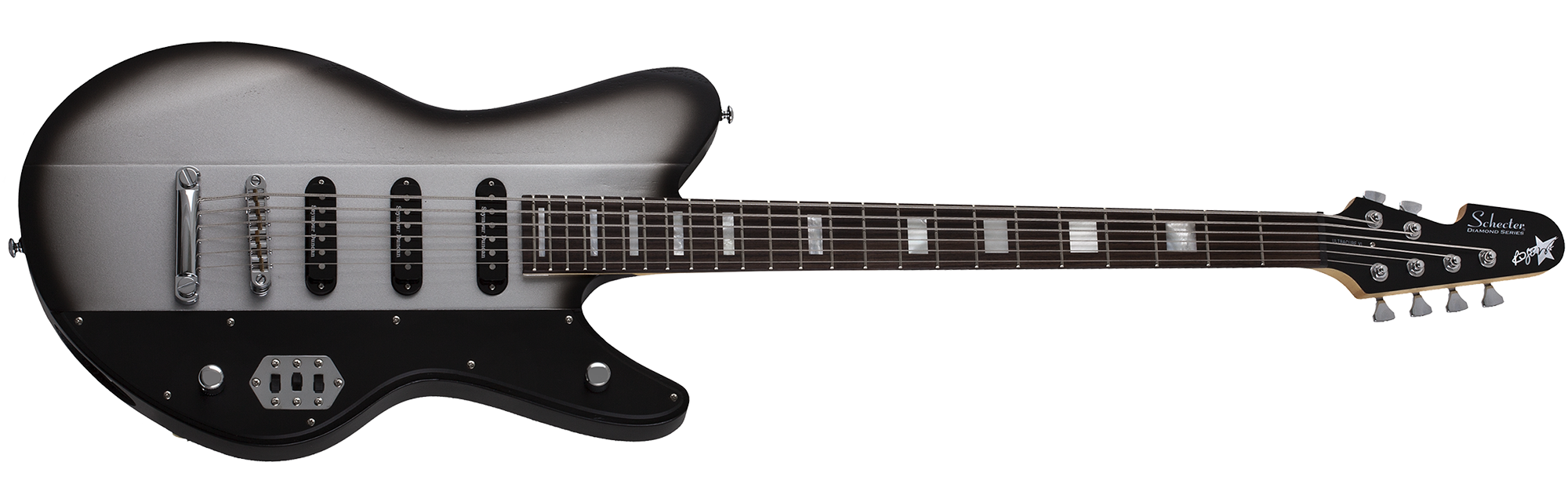 Schecter Robert Smith UltraCure VI Silver Burst Pearl SKU 363 - The Guitar World