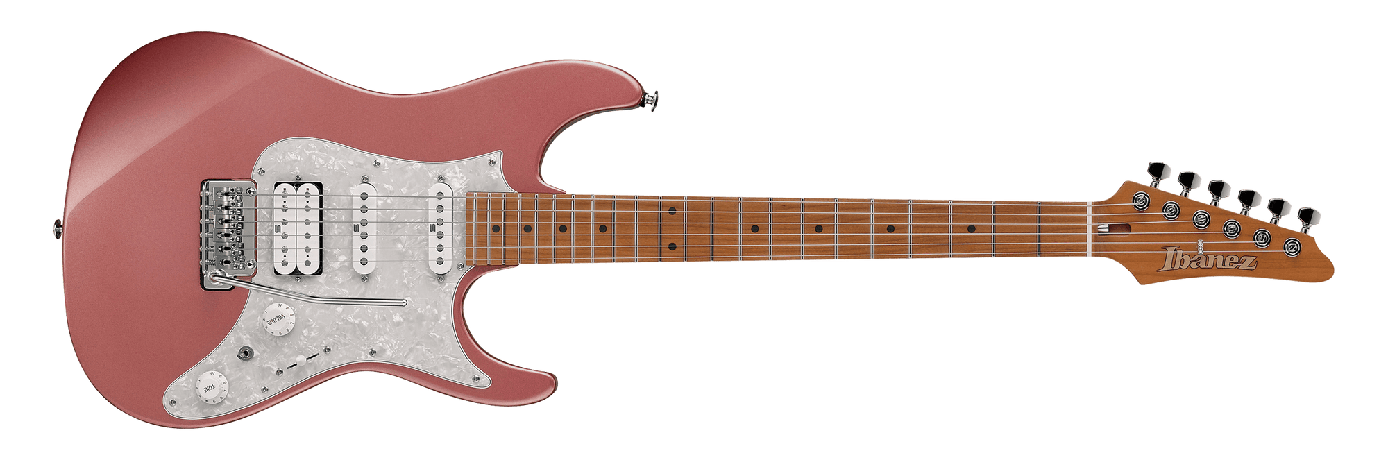 Ibanez Prestige Roasted Maple Neck with Seympur Duncan Hyperion and Hardshell case in Hazy Rose Metallic - The Guitar World