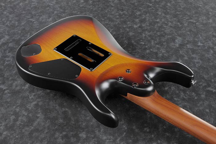 Ibanez Prestige Lefty Roasted Maple Neck with Seymour Duncan Hyperion Pickups and Hardshell Case in Tri Fade Burst Flat - The Guitar World