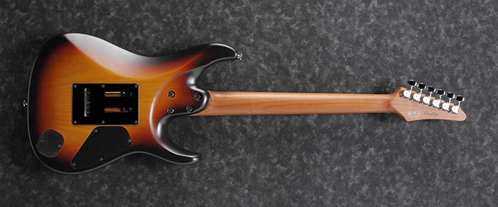 Ibanez Prestige Lefty Roasted Maple Neck with Seymour Duncan Hyperion Pickups and Hardshell Case in Tri Fade Burst Flat - The Guitar World